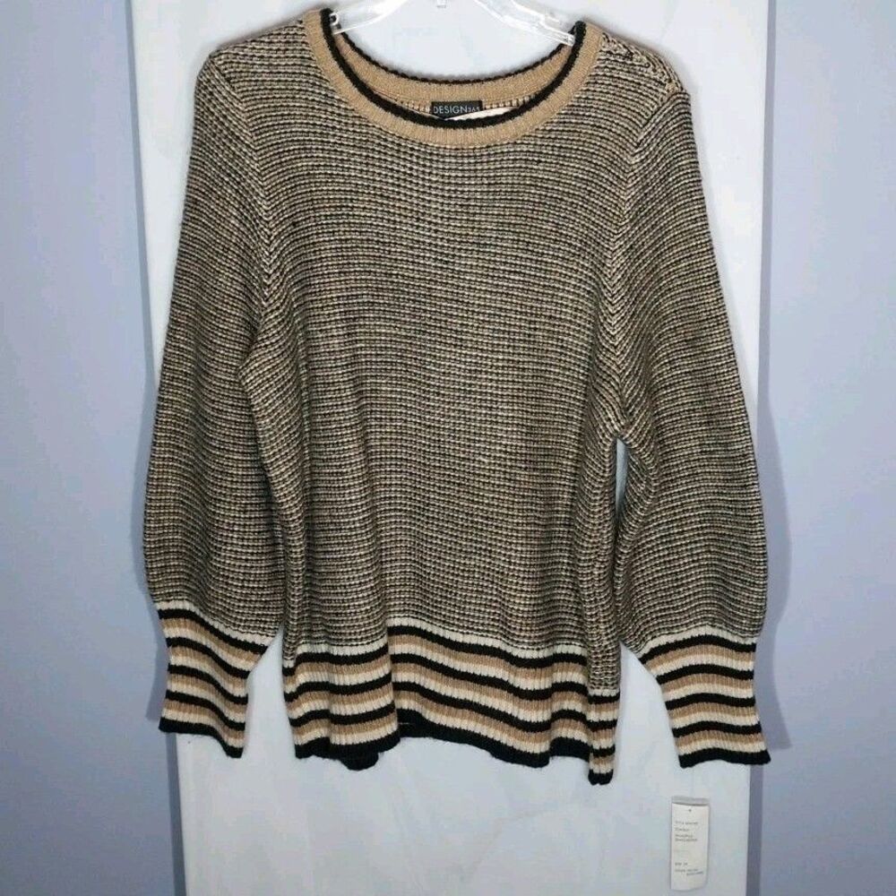 Design 365 Fuzzy Knit Sweater 2X Brown Tan Cozy Grandpa Oversized Pullover NWT